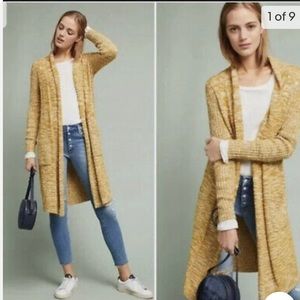 Anthropologie mustard lightweight  cardigan with pockets & shawl collar